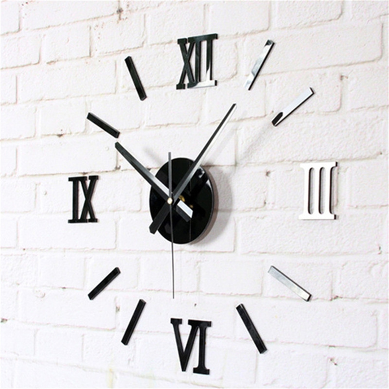 3D 아크릴 디지털 벽 시계 로마 숫자 디자인 큰 라운드 벽 시계 DIY 자기 접착제 거실 시계 스티커